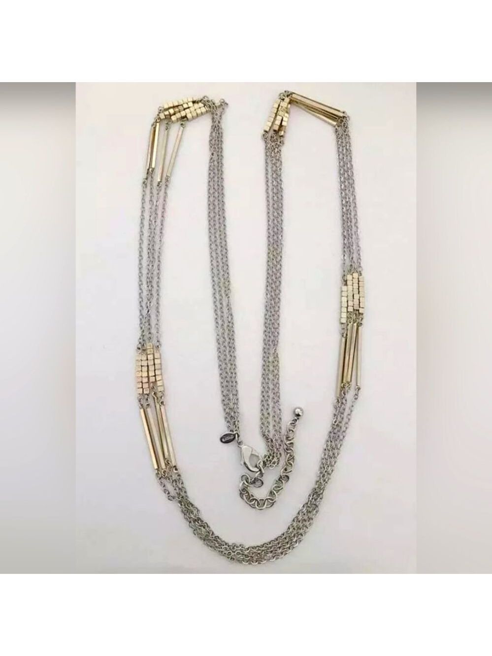 CHICO'S SILVER/GOLD TONE 3 STRAND 43"-46" NECKLACE NWOT